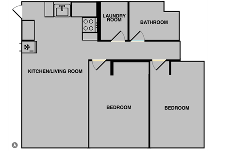 a floor plan of a house with a kitchen and a living room